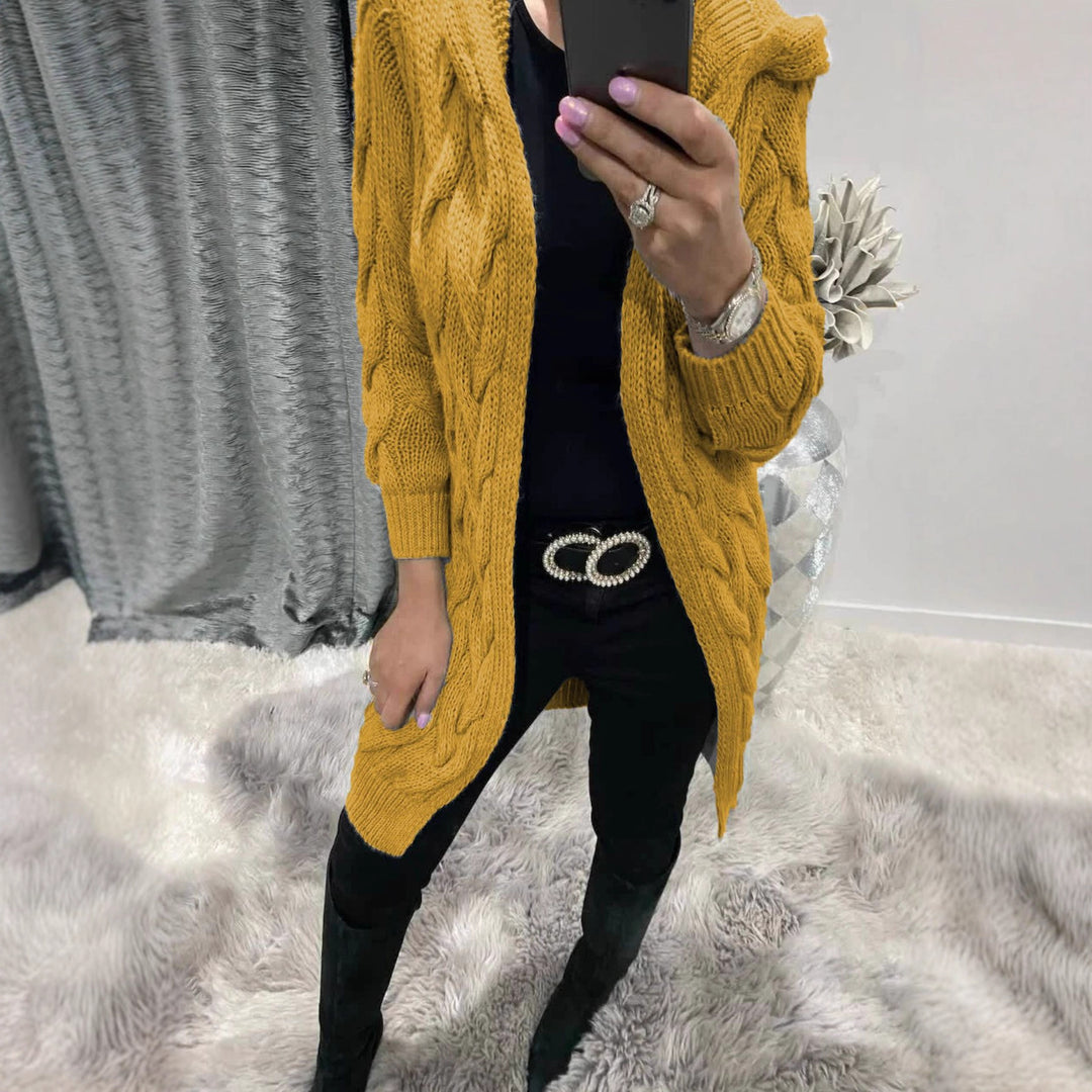 Knitted jacket for women with deep pockets and artistic weaving design Lune London