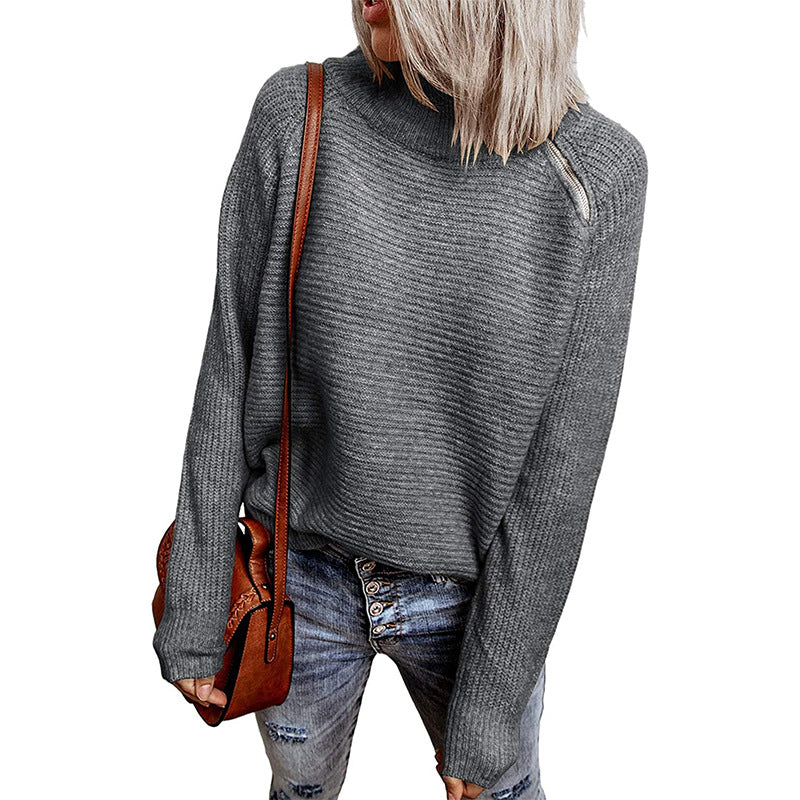 Trendy oversized women's sweater with stylish high collar and raglan sleeves Lune London