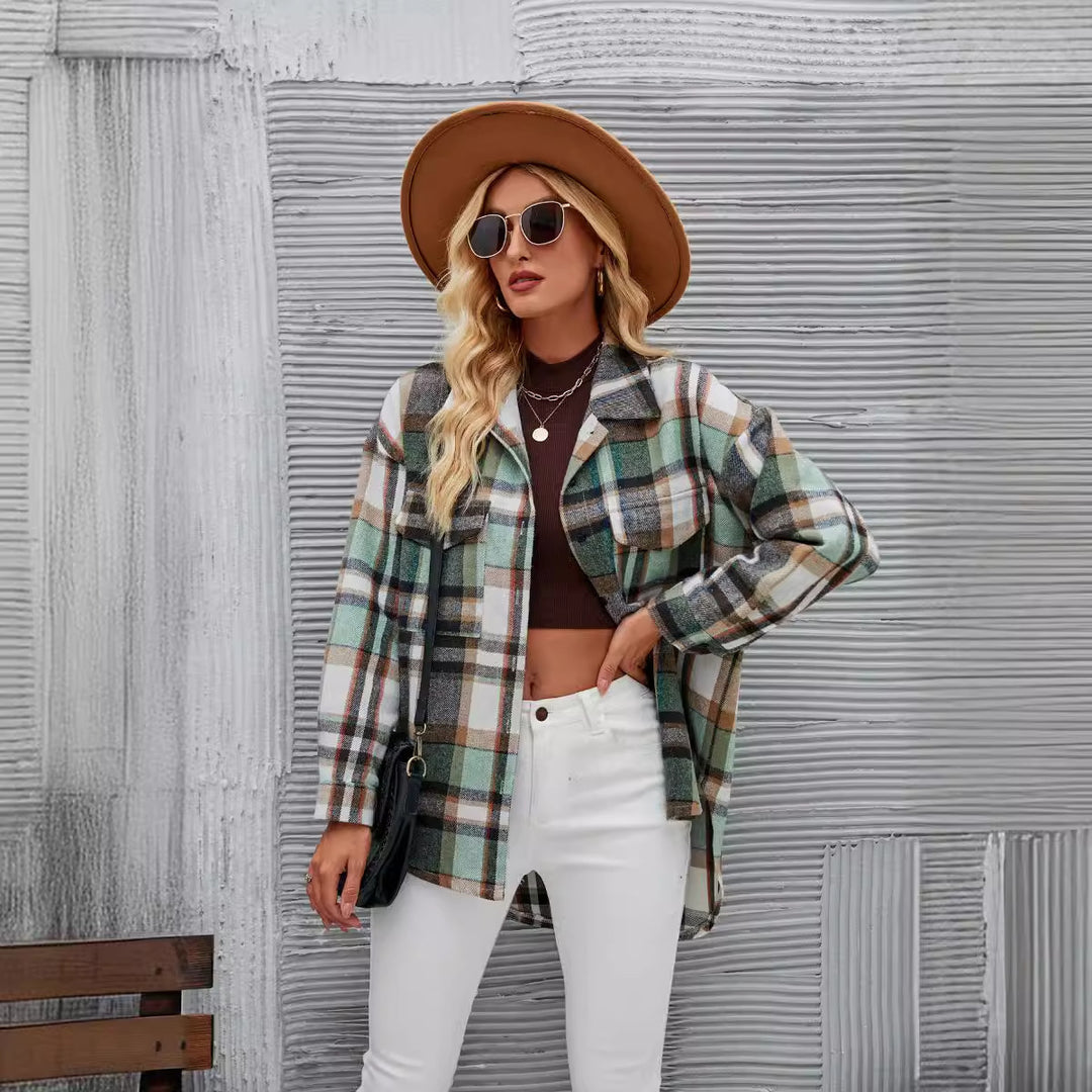 Checked pattern shirt jacket for women Chic & Stil