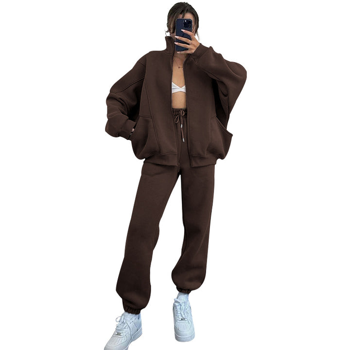 Ladies comfortable sweat jumpsuit with high collar and practical pockets Lune London