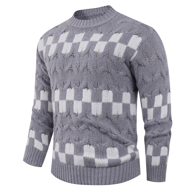 Knitted sweater for men with creative geometric patterns and a high collar Lune London