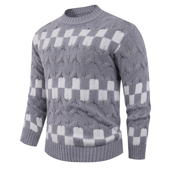 Knitted sweater for men with creative geometric patterns and a high collar Lune London