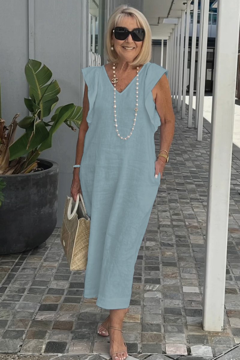 Maxi dress for women with V-neck and raglan sleeves Lune London