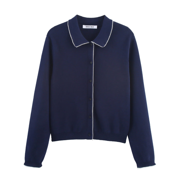 Knit jacket for women with an elegant Mao collar and fine button details Lune London
