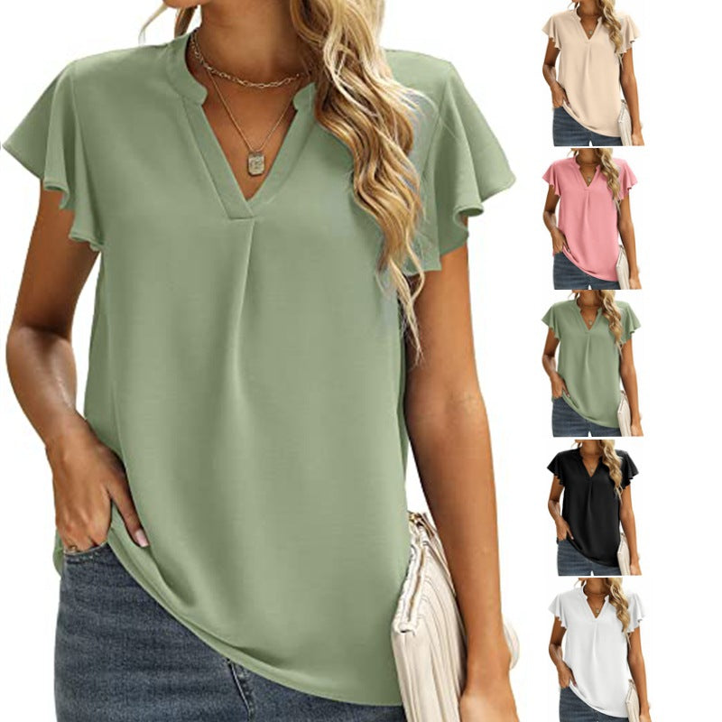Ladies' blouse with gathered details and V-neck Chic und Stil
