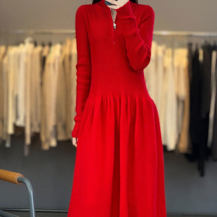 Casual knitted dress for women with high collar and zippered pockets Lune London