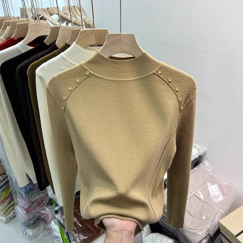 Elegant sweater for women with button details and high collar Lune London