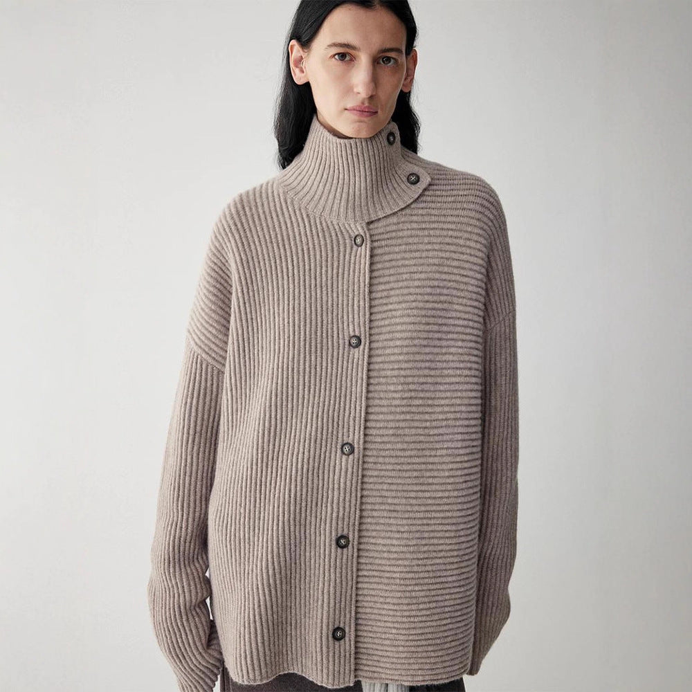 Cardigan Femme Détendu avec Col Haut et Détails Bouton Chic & Stil