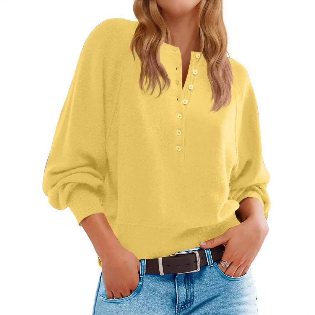 Casual knitted sweater for women with button placket Lune London