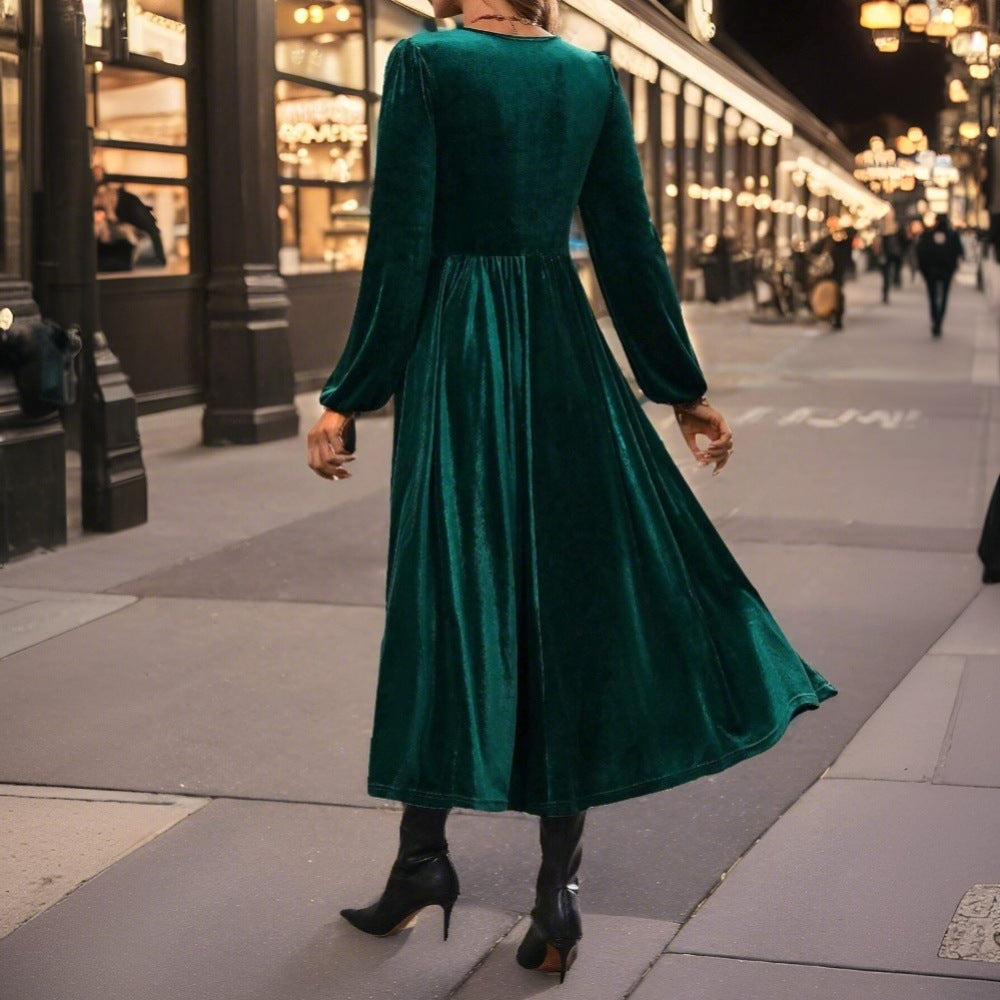 Robe midi en velours pour femme avec design élégant à enrouler et décolleté profond en V Chic & Stil