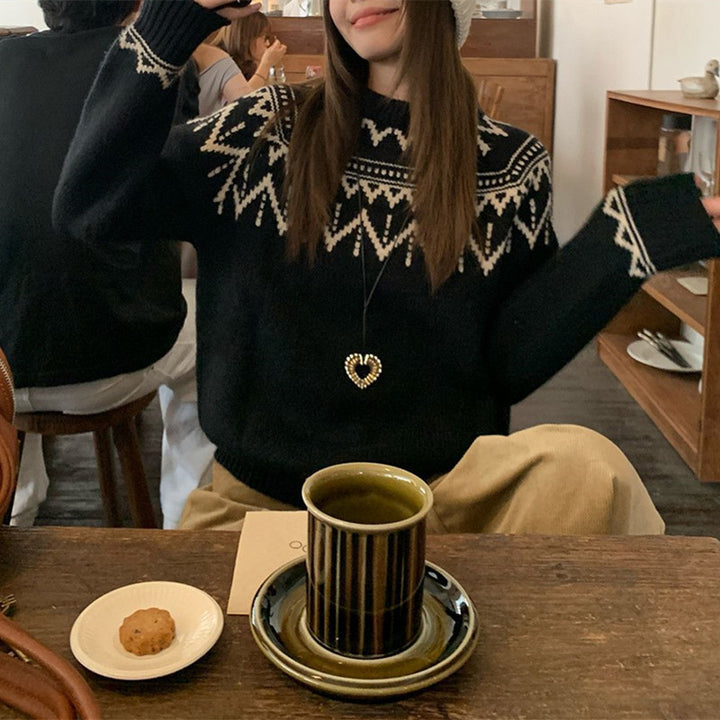 Pull en tricot épais pour femme avec motif norvégien traditionnel Chic & Stil