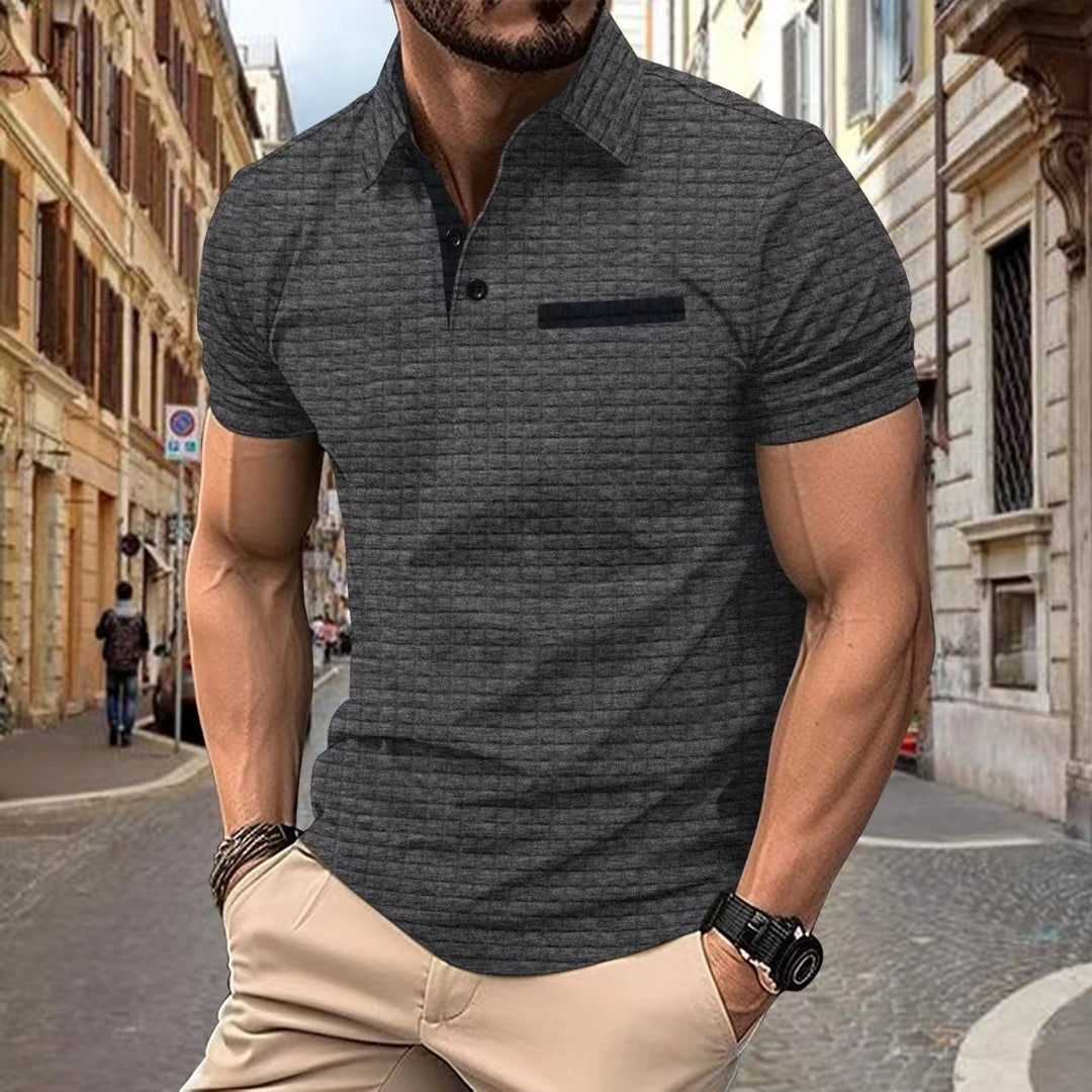 Men's short sleeve structured cotton polo with modern Lune London design