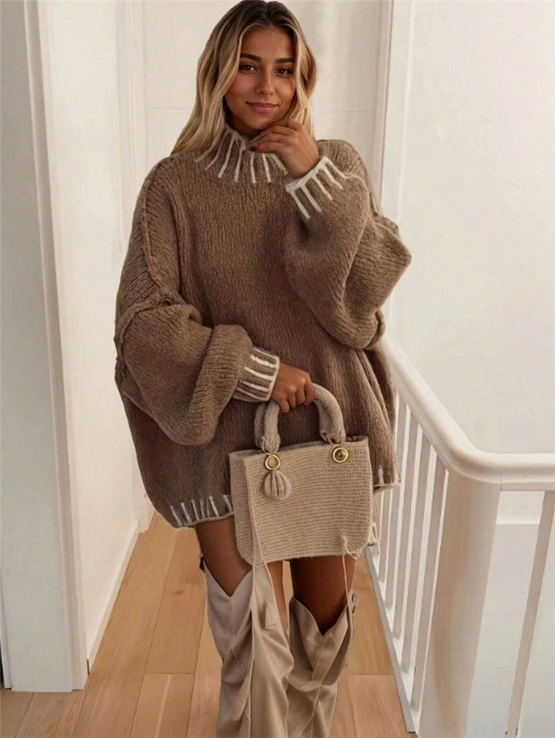 Oversized knitted sweater for ladies with decorative collar Lune London