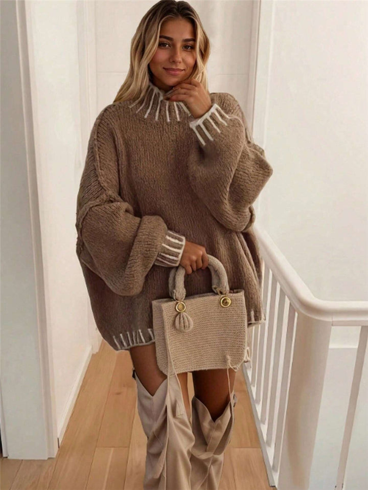 Oversized knitted sweater for ladies with decorative collar Lune London