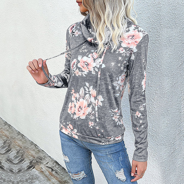 Casual women's sweater with floral pattern and high collar Lune London
