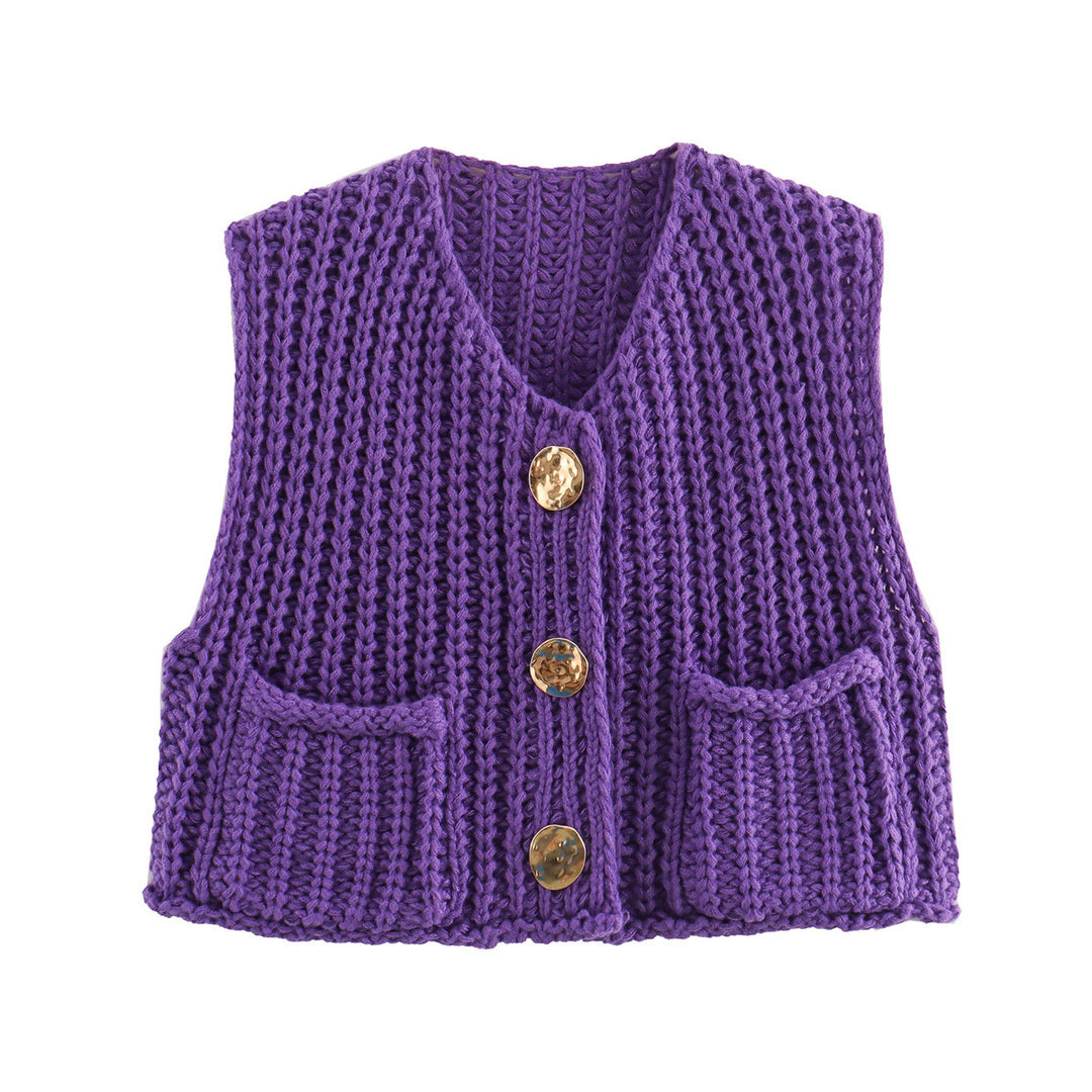 Knitted vest for women with decorative buttons and practical pockets Lune London