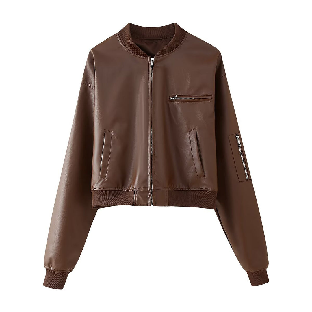 Women's biker jacket in high-quality faux leather with practical pockets and elastic cuffs Lune London