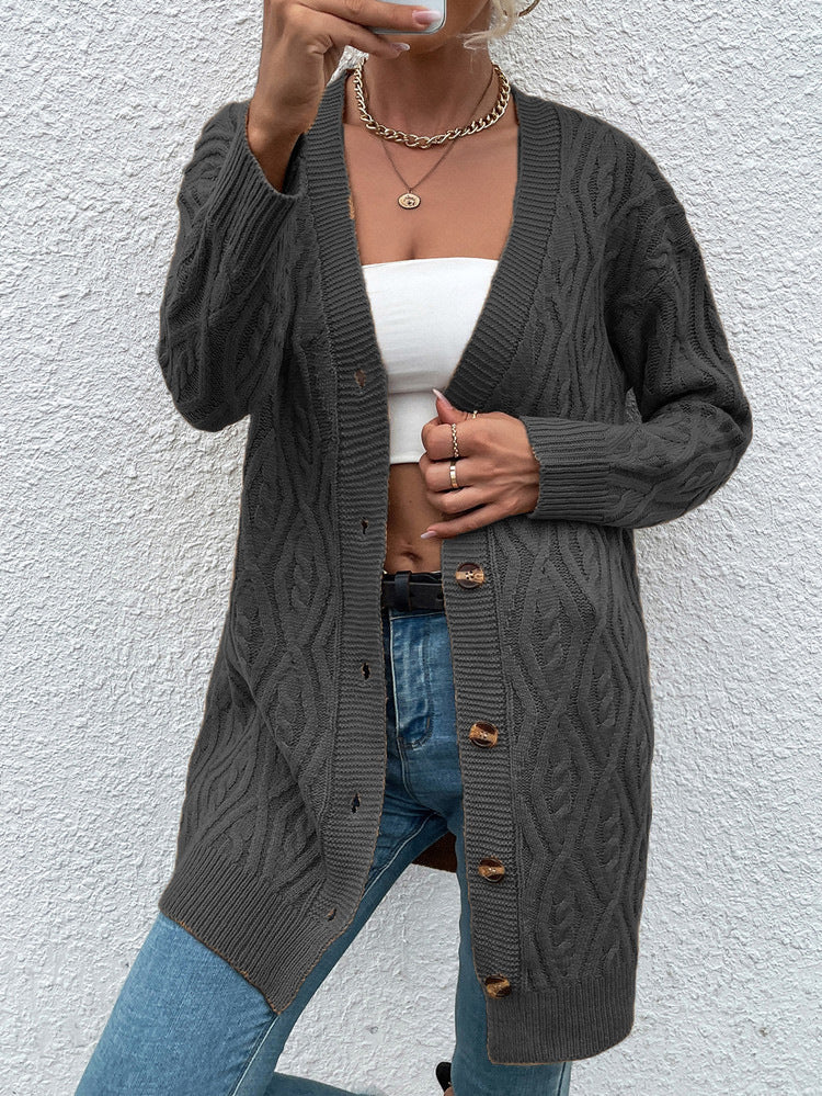 Ladies Chunky Knit Cardigan with open design and practical buttons Lune London