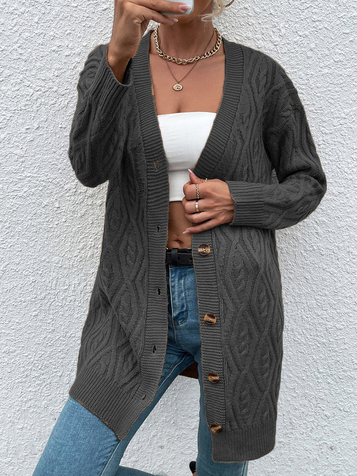 Ladies Chunky Knit Cardigan with open design and practical buttons Lune London