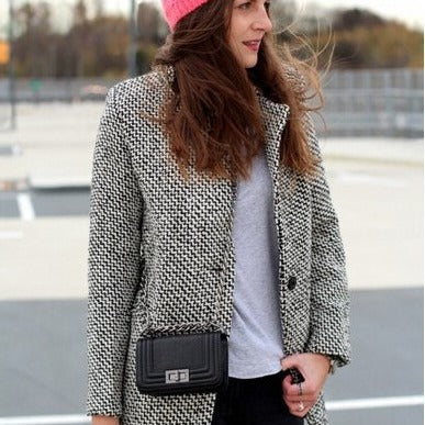 Women Stylish Double-Breasted Blazer with Classic Houndstooth Pattern Lune London
