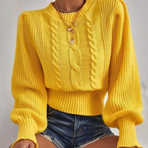 Pull en tricot épais pour femmes avec des manches volumineuses et un motif en cable Chic & Stil