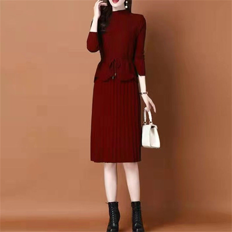 Knit dress for ladies with asymmetrical waist and fine ribbed structure Lune London