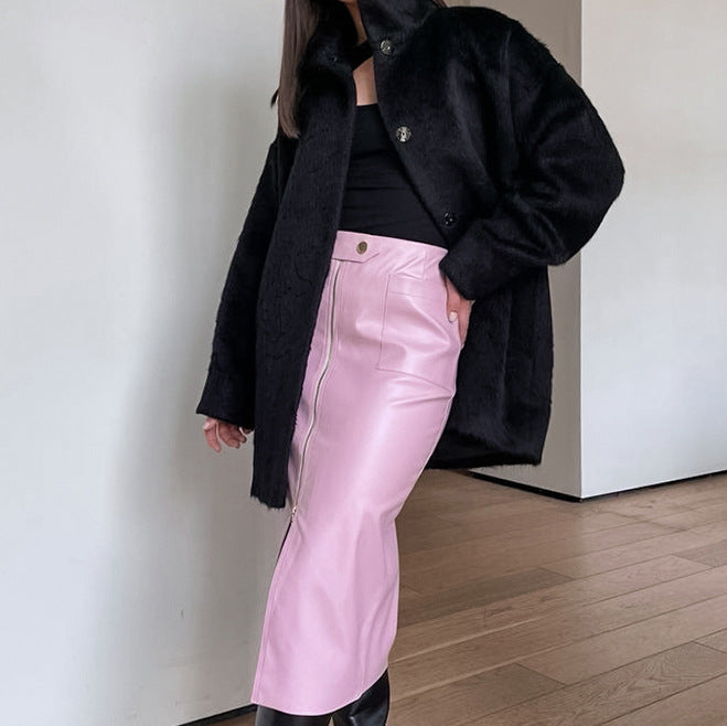 Faux leather skirt for women with zipper and elegant waist Lune London