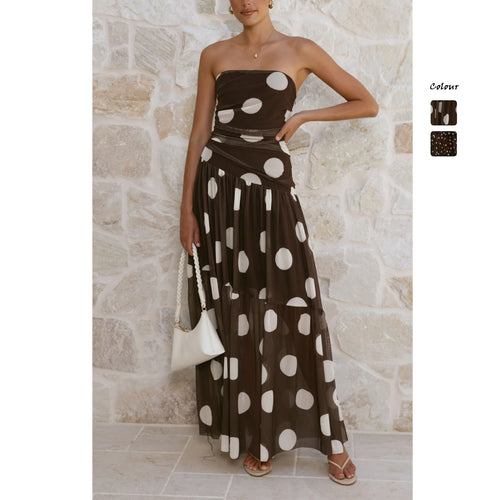 Women's maxi dress with off-the-shoulder cut and playful polka dot pattern Lune London