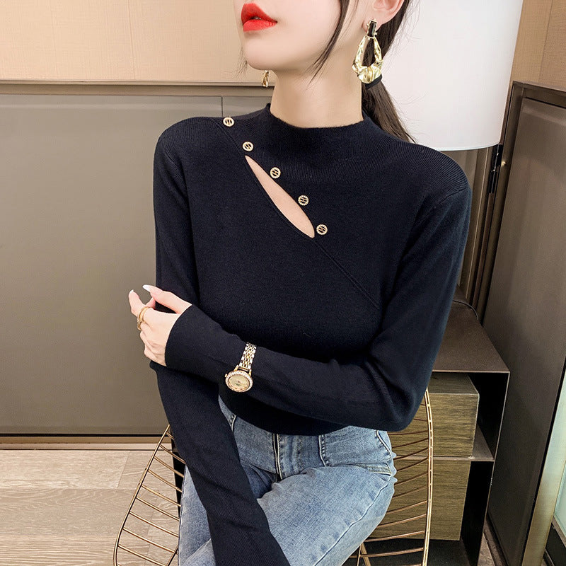 Elegant sweater for ladies with asymmetrical cut and button details Lune London