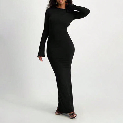 Robe maxi élégante à manches longues pour femme avec une silhouette près du corps et un décolleté en forme de clé Chic & Stil