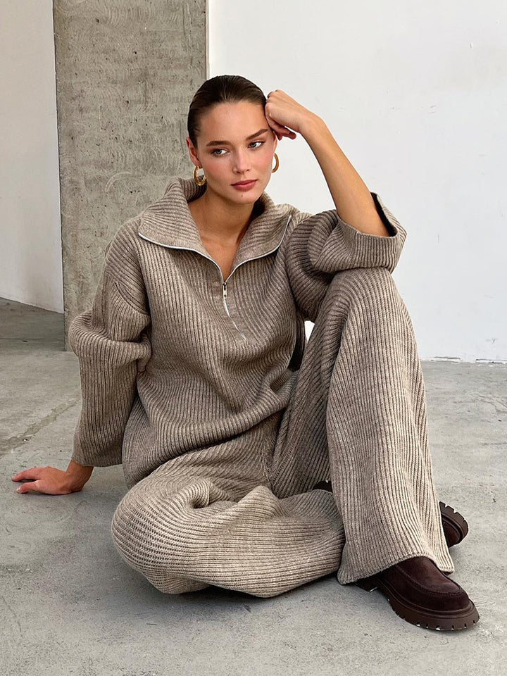 Knitted loungewear set for women with a loose fit and high collar Lune London