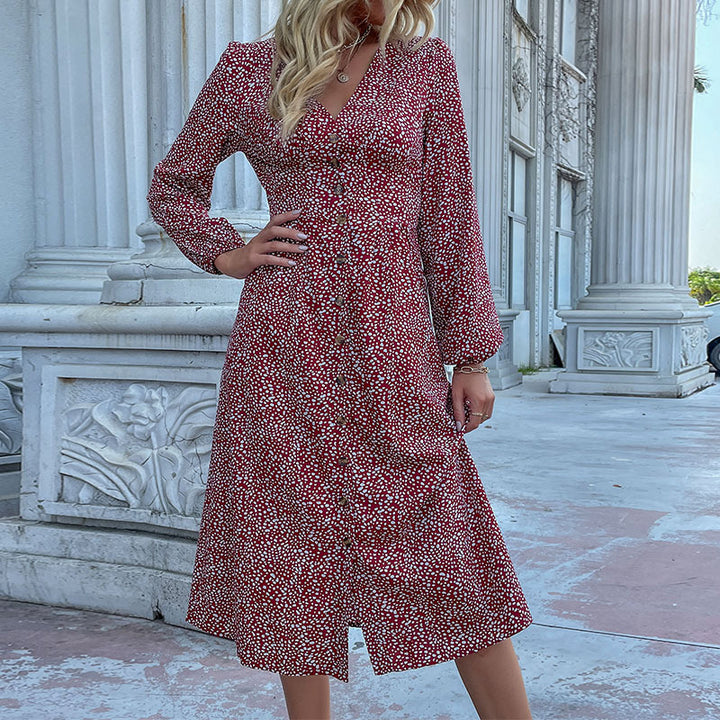 Midi dress for women with buttoning and voluminous sleeves Lune London