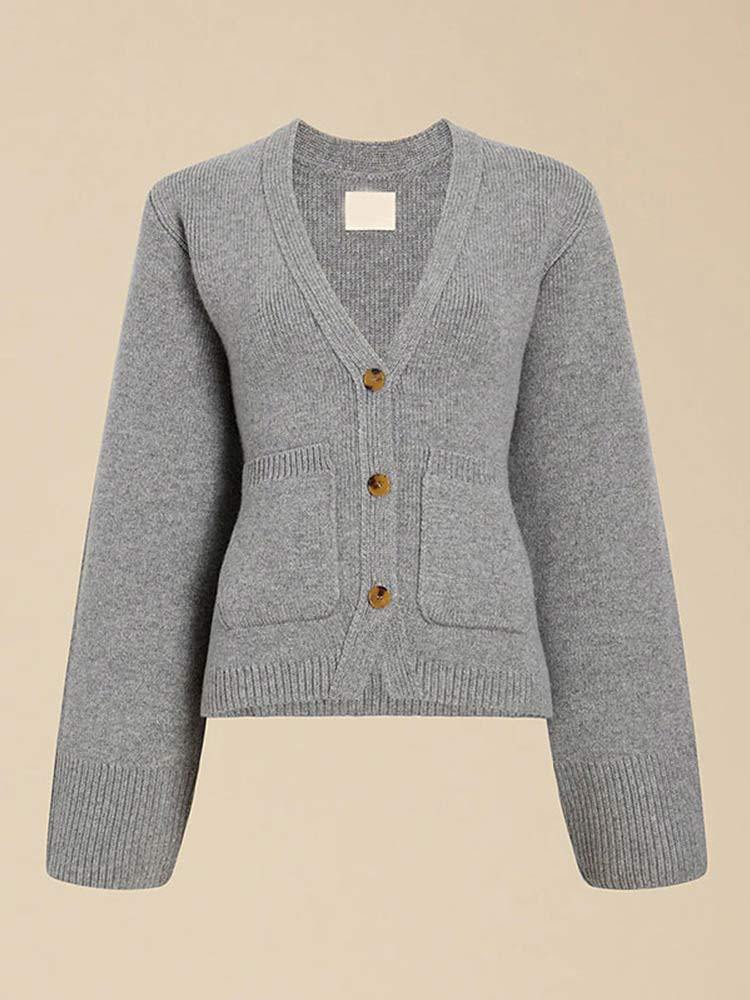 Ladies casual knit cardigan with a nice button placket and practical pockets Lune London