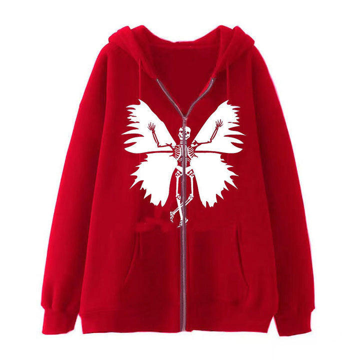 Women’s zip hoodie with unique skeleton and butterfly design Lune London
