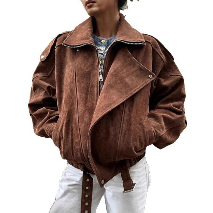 Suede jacket for women with asymmetric zipper Lune London