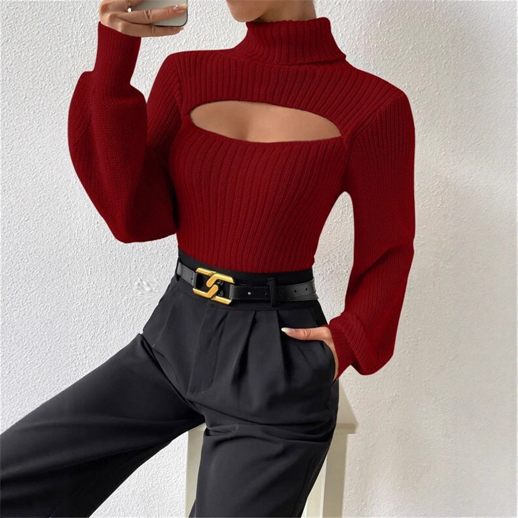 Women's knitted pullover with trendy cut and high collar Lune London