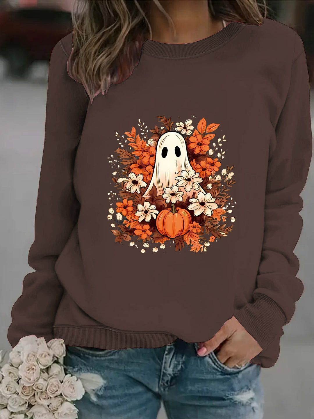 Sweatshirt femme avec motif automnal ludique et effrayant Chic & Stil