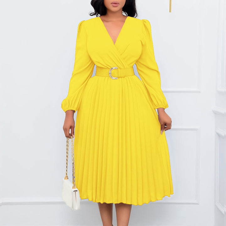 Wrap dress for women with elegant pleats and a fitted belt Lune London