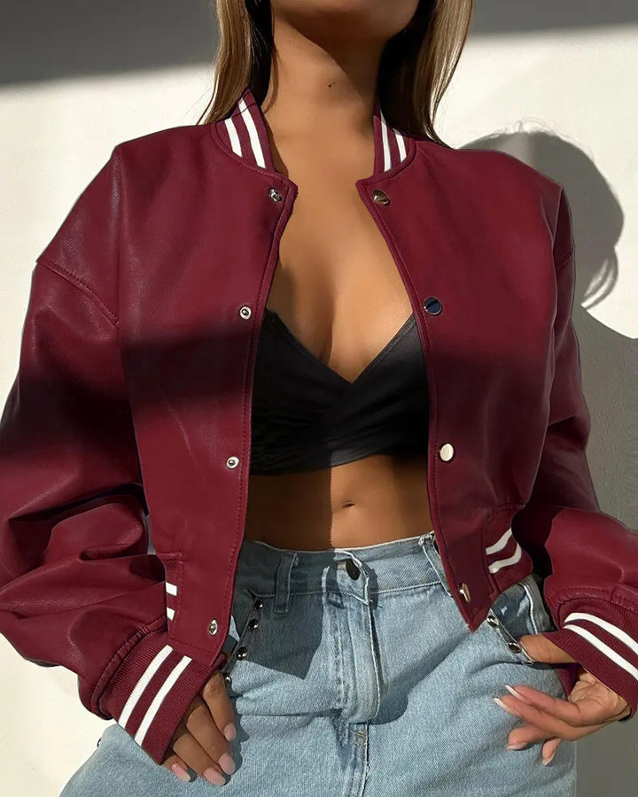 Ladies sporty leather jacket with striped collar Lune London