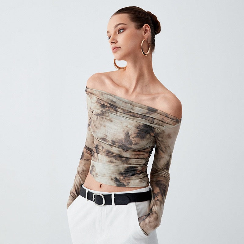 Ladies Elegant Off-Shoulder Top with Draped Design Lune London