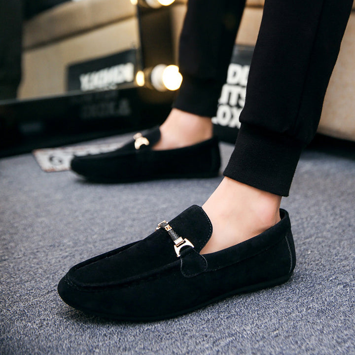Women elegant suede loafers with golden accents Lune London