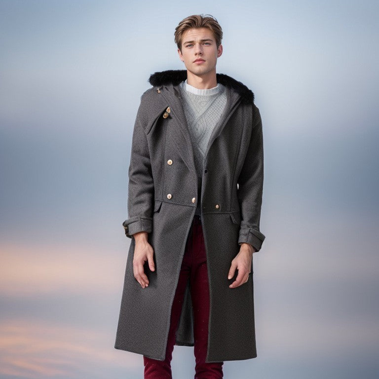 Men's Elegant Wool Jacket with Faux Fur Collar Lune London