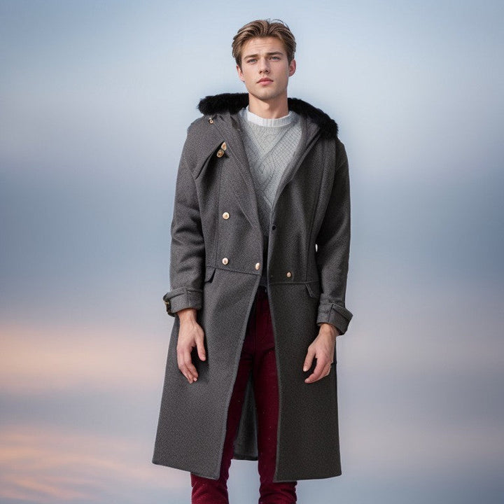 Men's Elegant Wool Jacket with Faux Fur Collar Lune London
