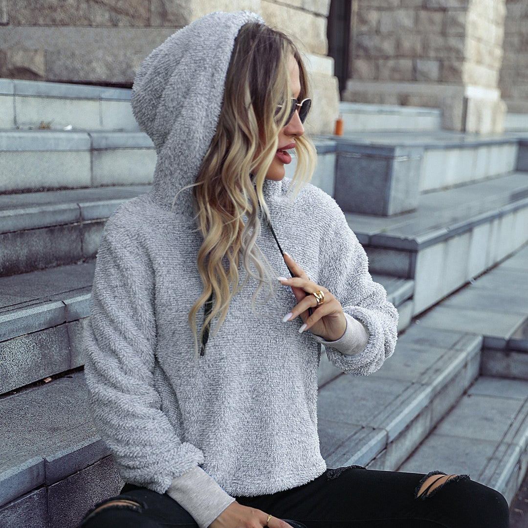 Women's Cozy Hooded Sweatshirt in Teddy Style Fleece Lune London