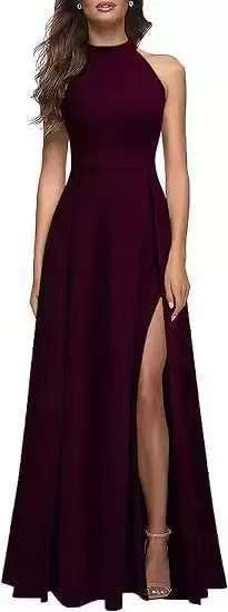 Elegant maxi dress for women with side slits and high collar Lune London