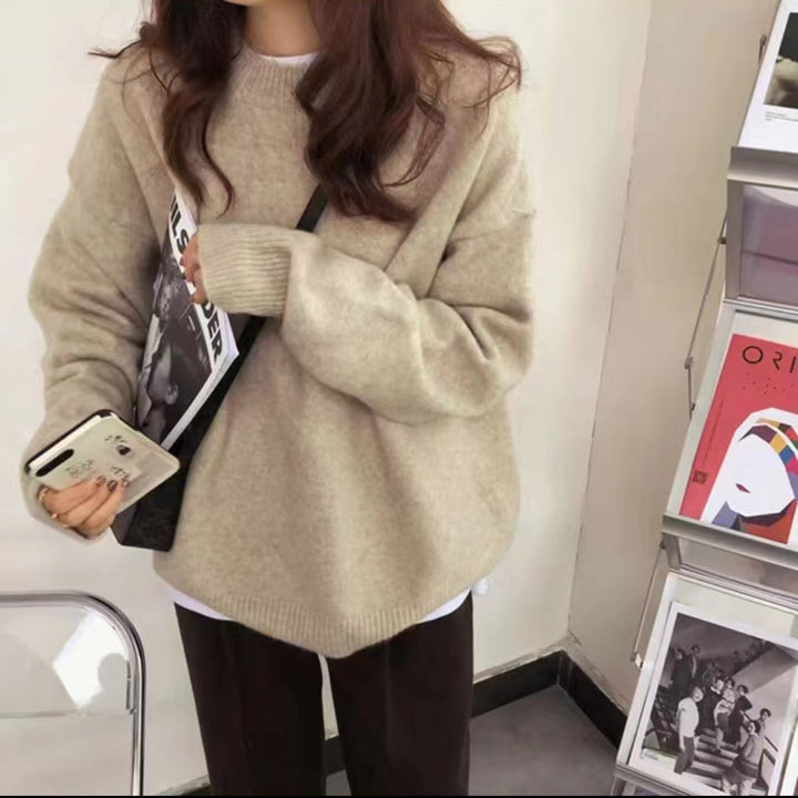 Ladies oversized thick sweater with high collar and ribbed knit Lune London