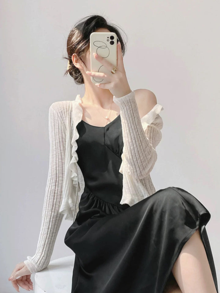 Women's knitted jacket with ruffle details and airy structure Lune London