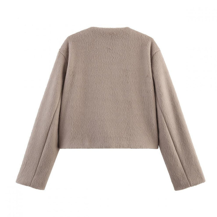 Short women's jacket with fleece surface and decorative buttons Lune London