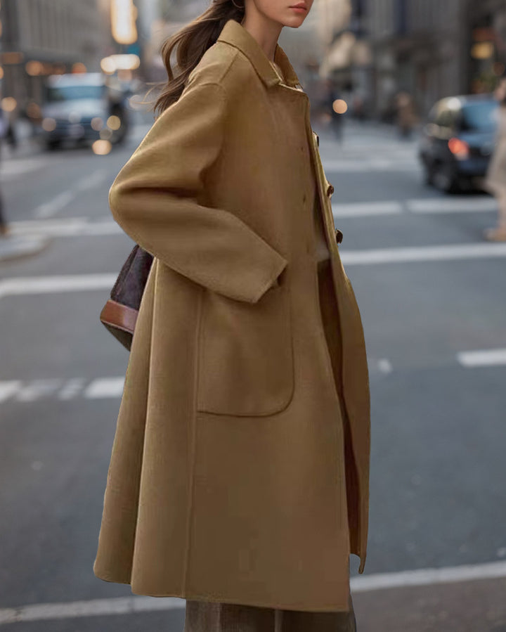 Elegant wool coat for women with high pockets and classic lapels Lune London