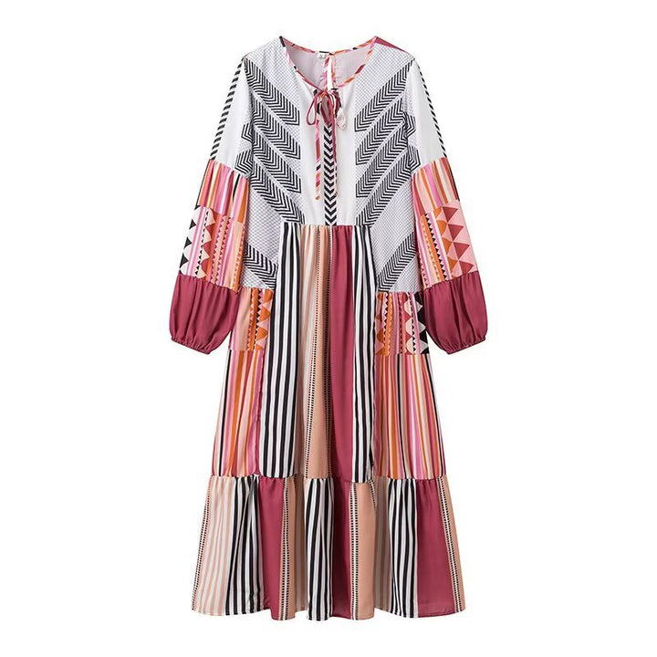 Maxi dress for women with colorful graphic pattern and voluminous sleeves Lune London